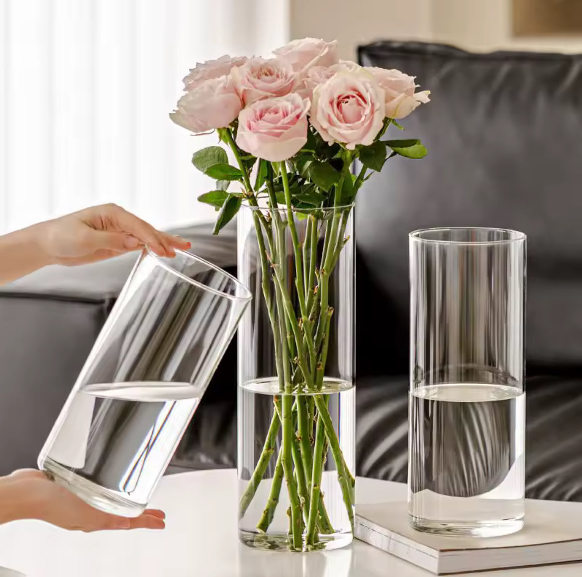 Floreros transparente cilíndrico
