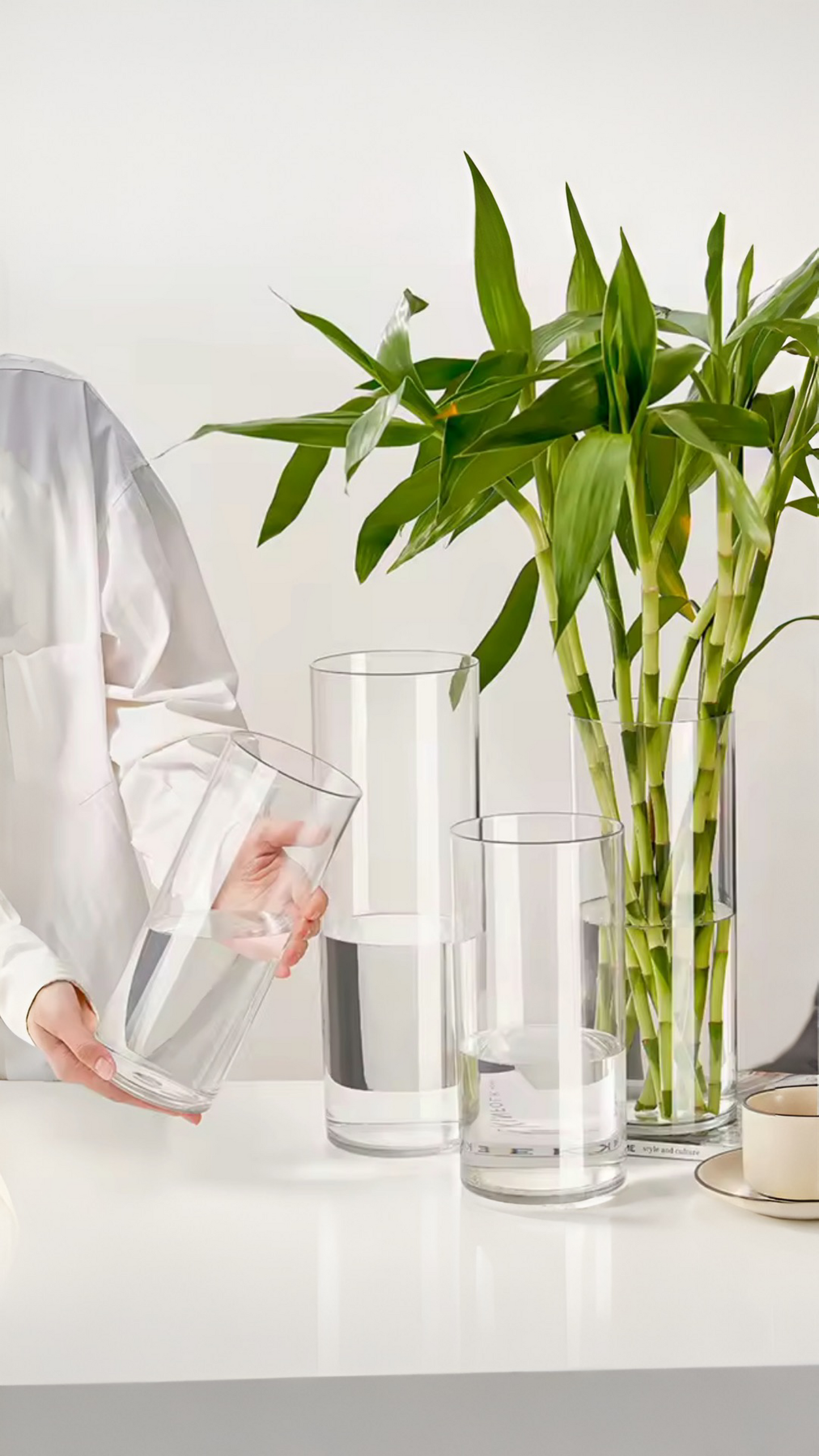 Floreros transparente cilíndrico